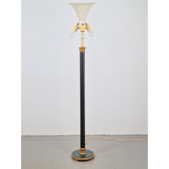 Vintage neoclassic green leather floor lamp gold 1920 This is a neoclassical metal floor lamp covered with green leather....