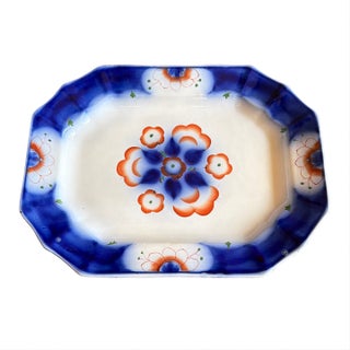 Antique Gaudy Welsh Crescent Pinwheel Flow Blue Small Platter, Circa 1840s For Sale