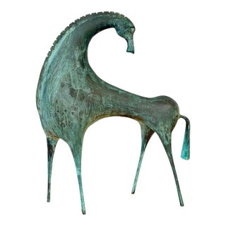 Monumental Italian Modernist Patinated Bronze Horse Sculpture, Etruscan Taste For Sale