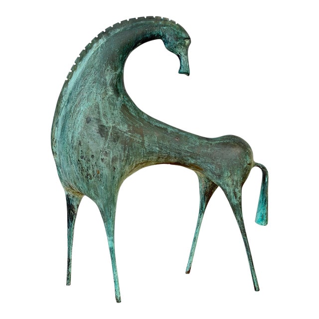 Monumental Italian Modernist Patinated Bronze Horse Sculpture, Etruscan Taste For Sale