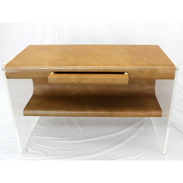 Lucite Base Faux Snake Skin Sculptural Shape One-Drawer Writing Table Desk For Sale - Image 12 of 13