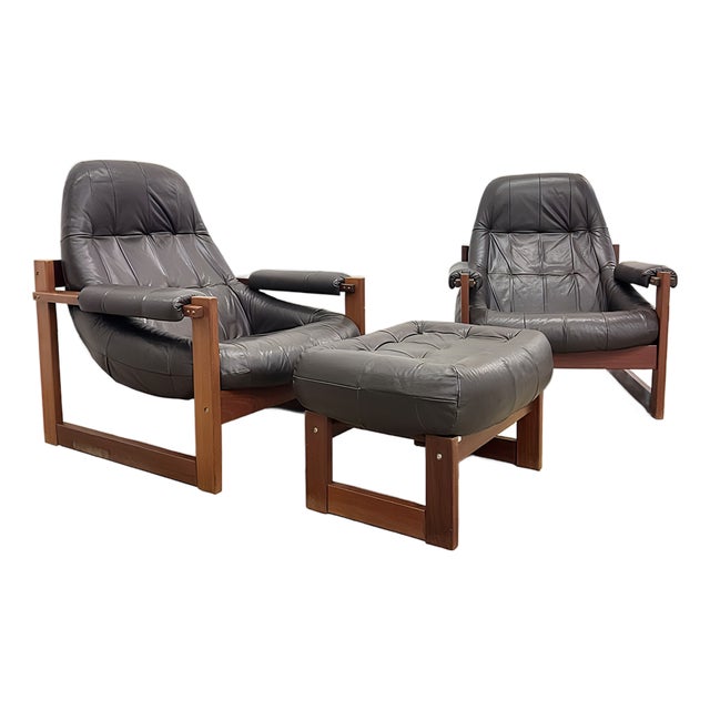 Mid-Century Modern MP-91 Earth Lounge Chairs and Ottoman from Percival Lafer, Brazil, 1970s, Set of 3 For Sale
