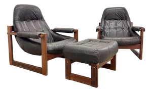 Mid-Century Modern MP-91 Earth Lounge Chairs and Ottoman from Percival Lafer, Brazil, 1970s, Set of 3