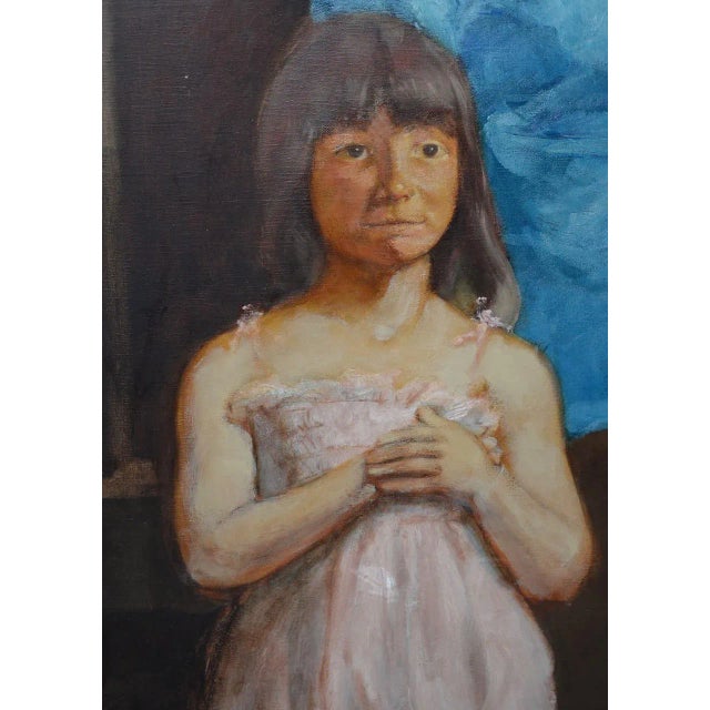 Vintage Oil Portrait of a Young Mother and Daughter C.1979 For Sale In San Francisco - Image 6 of 9
