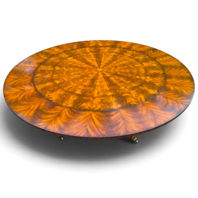 Traditional 87.5" Maitland-Smith English Regency Flame Mahogany Roundabout Extendable Dining Table With Sunburst Top For Sale - Image 3 of 9
