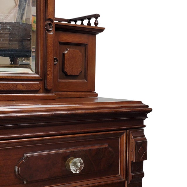 Kimbel & Cabus Gothic Revival Walnut Tall Chest With Mirror 84" For Sale - Image 9 of 18