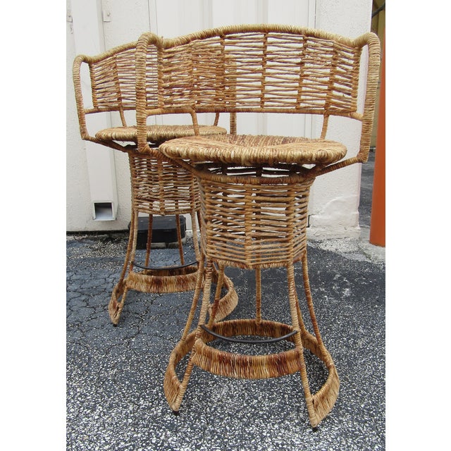 Vintage Woven Rattan Bar Stools / Counter Stools a Pair Chairish