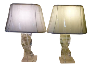1970's Karl Springer Style Lucite Staircase Lucite Lamps - a Pair