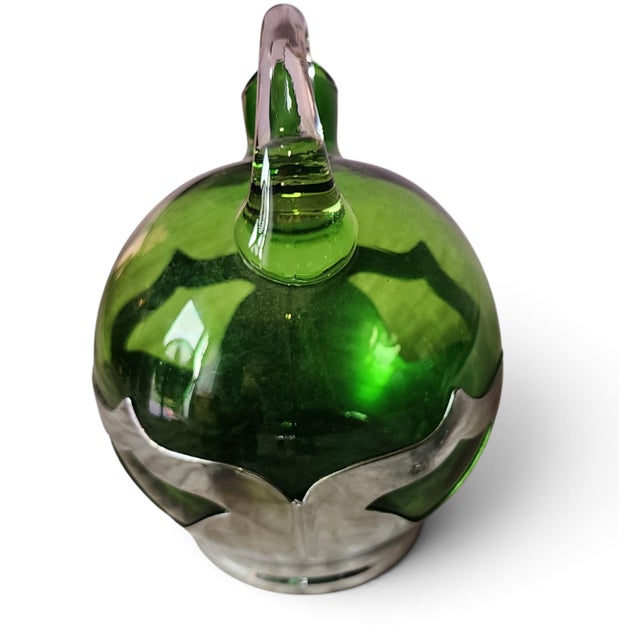 Chrome Antique Art-Deco Farber Brothers Krome Kraft Cambridge Green Glass & Chrome Decanter W/ 5 Glasses For Sale - Image 8 of 10