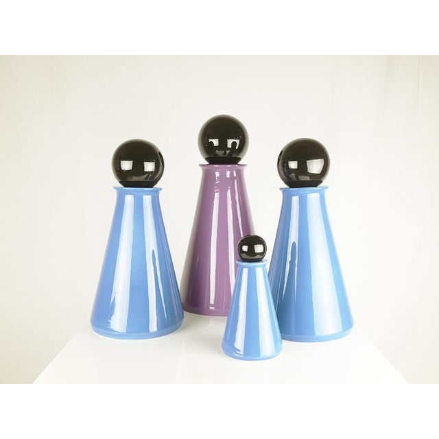 Blue Glazed Ceramic Decorative Bottles by L. Boscolo for Forma & Luce, 1980s, Set of 4 For Sale - Image 8 of 16