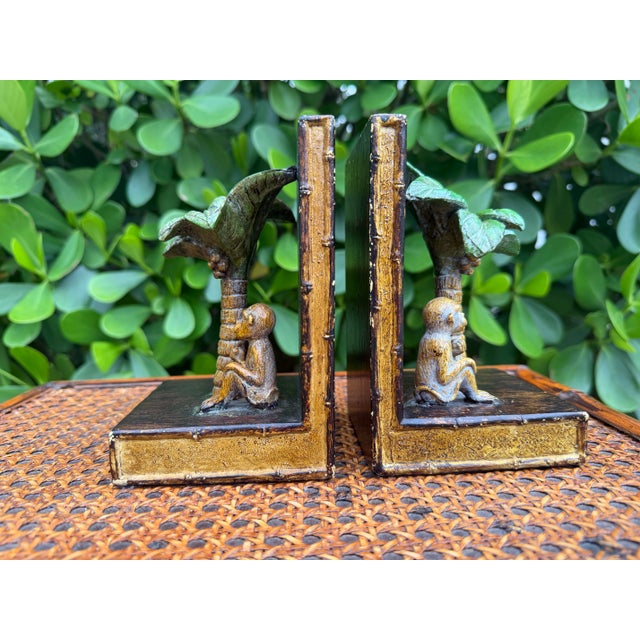 Vintage Hand-Painted Monkey & Palm Tree Bookends, Pair For Sale In Naples, FL - Image 6 of 12