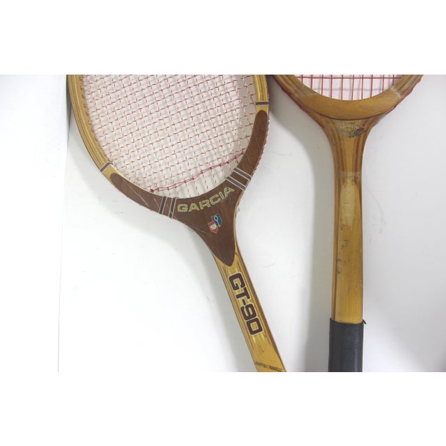 Wood Curated Set of Antique Sport Tennis Rackets for Designer Decorating Wood Racquet Set of Two Sports Equipment Memorabilia For Sale - Image 7 of 11