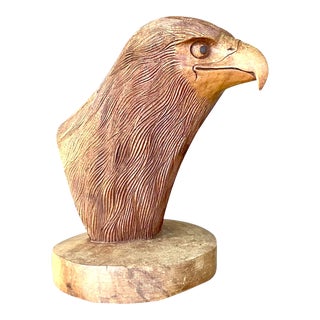 Vintage. One Hand Carved Eagle Head Sculpture For Sale