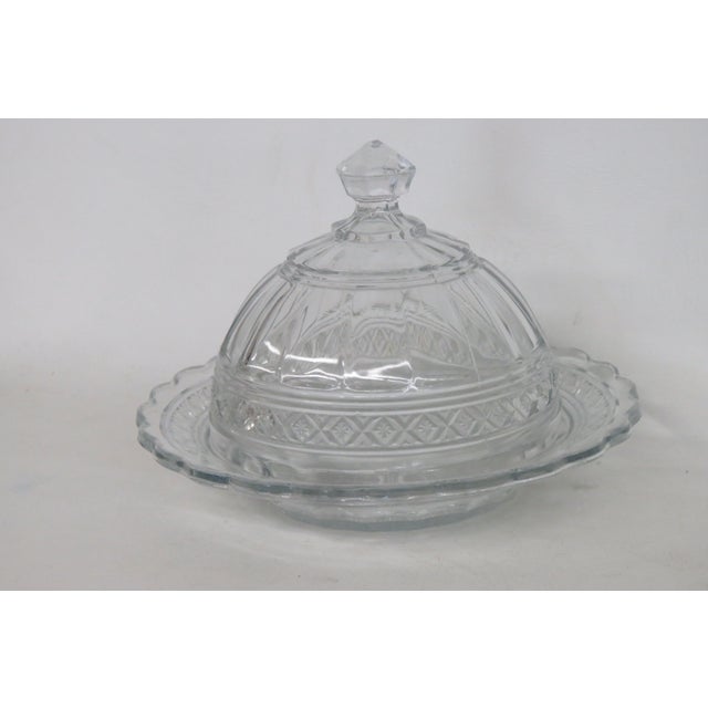 Art Deco Indiana Glass Round Covered Butter Star Band Dish Domed Lid Serving Bowl 4506b For Sale - Image 3 of 14