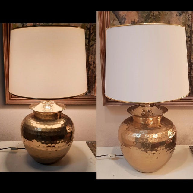 Vintage Pair of Hammered Brass Table Lamps For Sale - Image 12 of 12