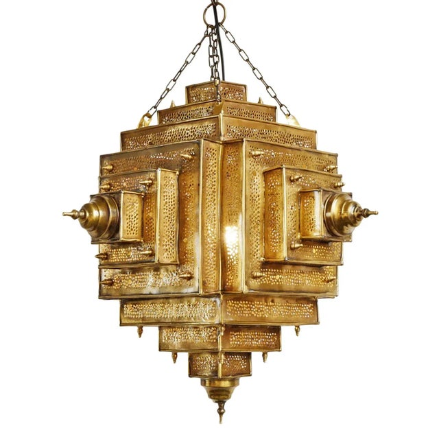 Hand cut vintage brass work square stacked style Moroccan lantern with perforated hole dot patterns. Each slightly unique...