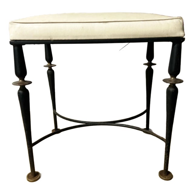 1960s Black Iron Stool With Brass Accents For Sale