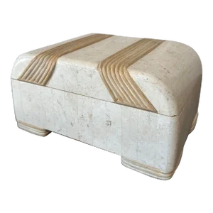 Vintage Tessellated Stone Box With Reed Detail