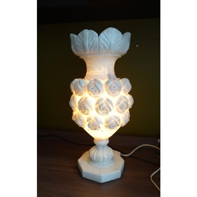 Italian Carved Flowers Alabaster Table Lamp, 1950s For Sale - Image 12 of 18