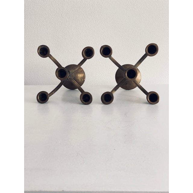 Mid-Century Modern Brass Candlesticks in Brass, Set of 2 For Sale - Image 11 of 12