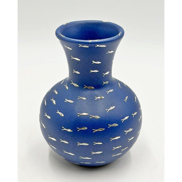 Emilia Castillo Emilia Castillo Cobalt Blue Porcelain & Pure Silver Fish Vase, Mexico 1997 For Sale - Image 4 of 11