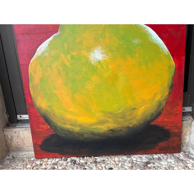 Light Green Oil on Canvas of a Large Pear by Kermit Eisenhut For Sale - Image 8 of 11