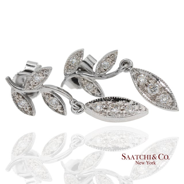 18K Solid White Gold Natural Diamond Leaf Drop Earrings Metal Type: 18K Solid White Gold Total Item Weight: 2.7 Grams...