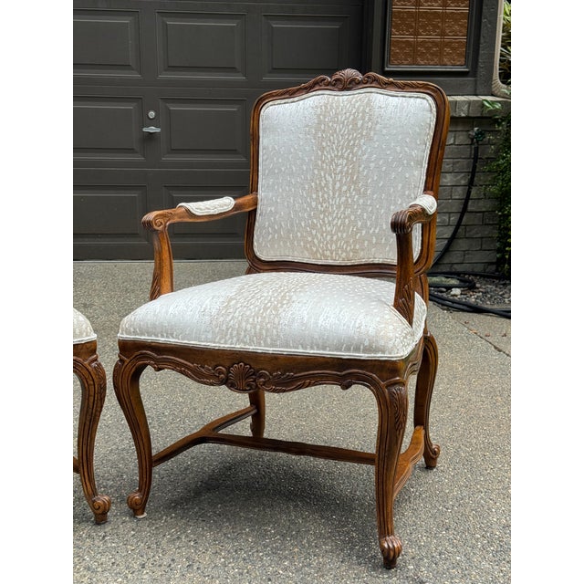 Newly Upholstered Vintage Louis XV French Arm Chairs - A Pair For Sale - Image 10 of 13