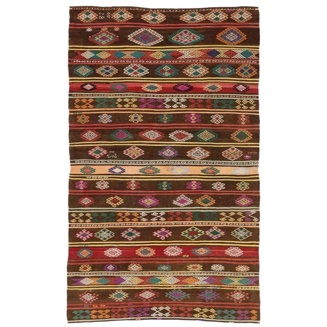 1950s Vintage Turkish Balikesir Jajim Kilim Rug - 6′10″ × 11′ For Sale