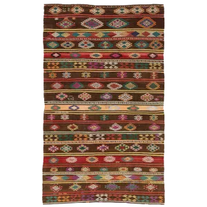 1950s Vintage Turkish Balikesir Jajim Kilim Rug - 6′10″ × 11′