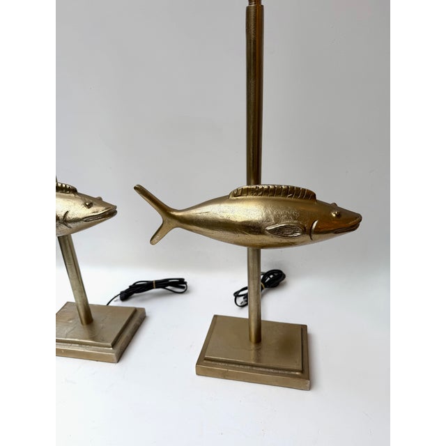 Pair of Fish Lamps Gilt Metal. France, 1990s For Sale - Image 6 of 11