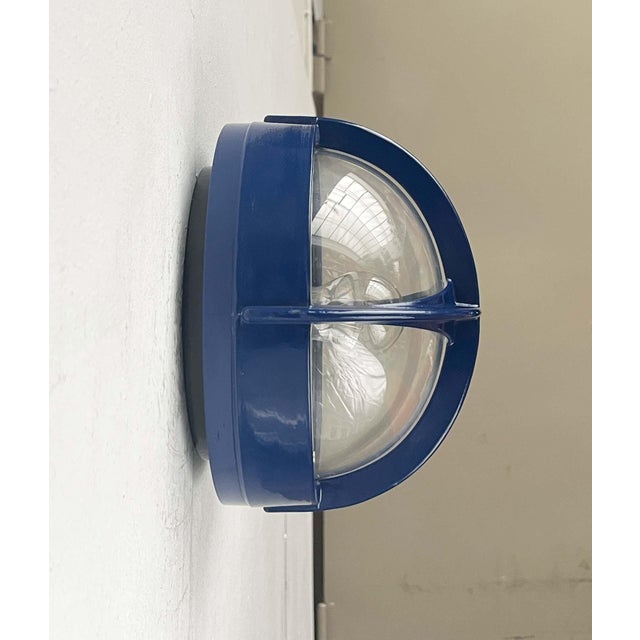 Mid-Century Modern Danish Pirate Blue Metal Outdoor Wall Lamp by Eva and Nils Koppel, Gert Edstrand for Nordisk Solar, 1960s For Sale - Image 4 of 18