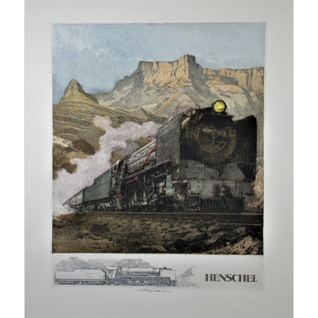 Luigi Kasimir, Henschel Locomotive, large color etching, Circa 1940 For Sale