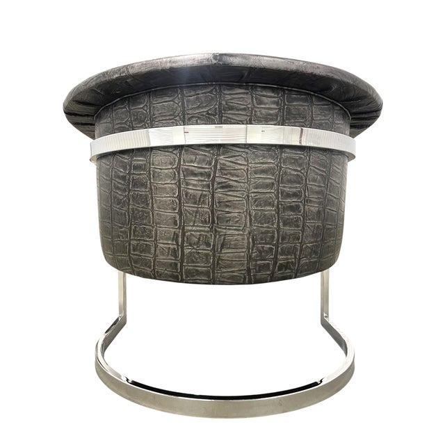 Black Pair of 1970s Milo Baughman Style Chromed Leather Lounge Chairs For Sale - Image 8 of 8