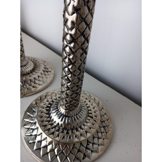 1980s Palm Tree Candleholders in Silver-Plated Metal, 1980s, Set of 2 For Sale - Image 5 of 8