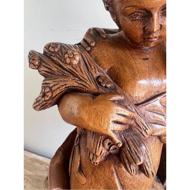 Wood French Walnut Carved Figuritive Sculpture of Boy & Girl For Sale - Image 7 of 9