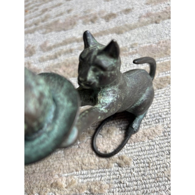 Art Deco Bronze Cat Candlestick, Circa 1940's For Sale - Image 3 of 10