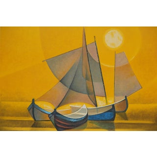 Louis Toffoli: Boats at Sunset, Lithograph For Sale