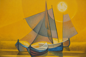 Louis Toffoli: Boats at Sunset, Lithograph
