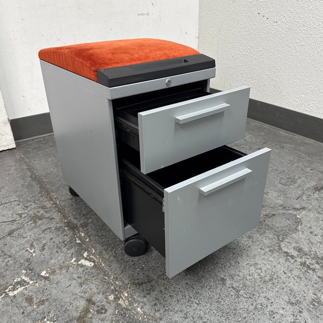 Mobile File Cabinet With Fiery Orange Velour Seat For Sale - Image 4 of 12
