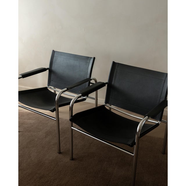 Metal Vintage Bauhaus Klinte Lounge Chairs in Chrome and Leather by Tord Björklund for Ikea, 1980s, Set of 2 For Sale - Image 7 of 18