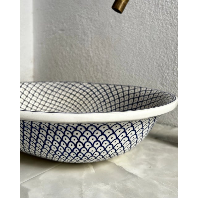 Metal Blue Oval Sink for Bathroom Vessel Sink, Oval Handmade Ceramic with Drain For Sale - Image 7 of 8