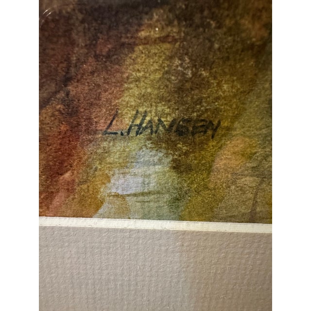 Realism Vintage Watercolor Landscape Painting Signed L. Hansen For Sale - Image 3 of 5