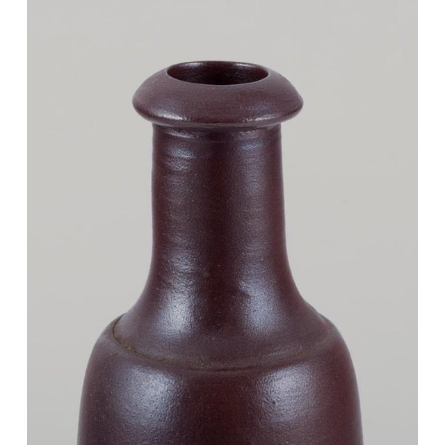 Mid-20th Century French Ceramic Vase Slender Form in Brown Glaze For Sale - Image 3 of 7