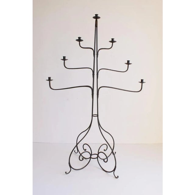 Large Wrought Iron Floor Candelabra, 1950s, in Good conditions. Designed 1950 to 1959