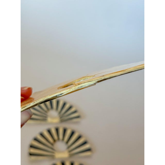 Black 1980s Fan Shaped Capiz Shell Napkin Rings, Set of 6 For Sale - Image 8 of 15