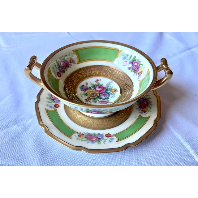 Antique Tressemanes & Vogt Limoges "La Cloche" Cream Soup Bowls & Saucers - Set of 12 For Sale - Image 15 of 18