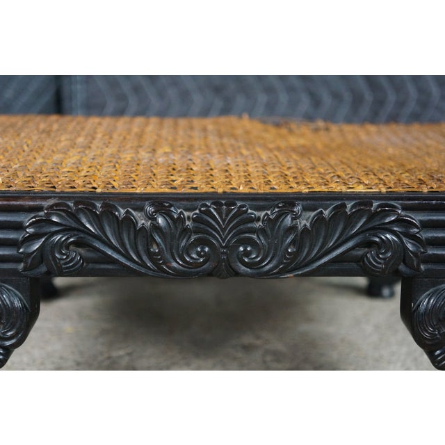 Rare Antique Anglo-Indian Ceylonese Ebony Carved Woven Wicker Footstool 18" For Sale - Image 4 of 16