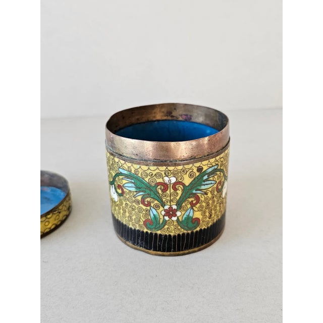 Antique Chinese Cloisonne Enamel Yellow Covered Box For Sale In Dallas - Image 6 of 10