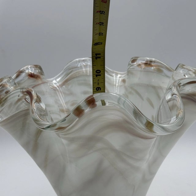 Glass Vintage MCM Murano Style White and Gold Art Glass Large Vase For Sale - Image 7 of 7